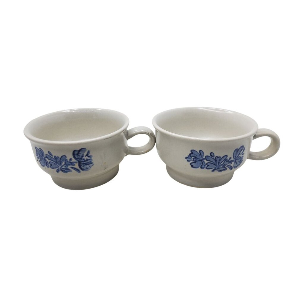 Pair Of Vintage Pfaltzgraff yorktowne Ironstone Blue Floral Coffee,Soup Mugs - Picture 10 of 13